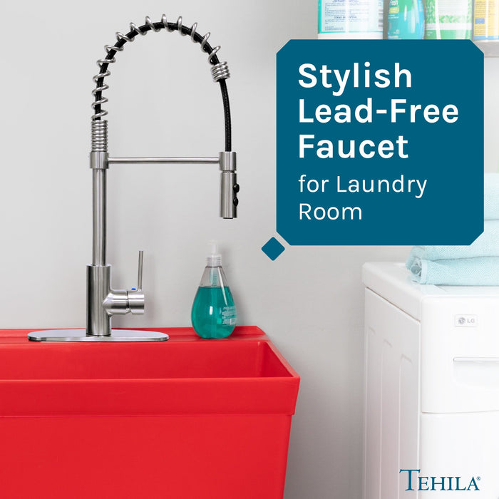 Tehila Stainless Steel Finish High Arc Coil Pull-Down Faucet - Sweatfully