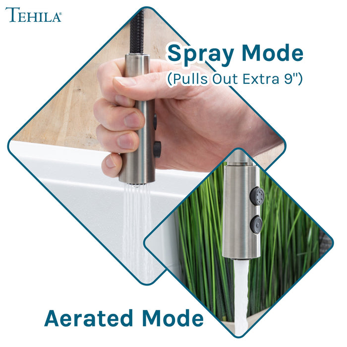 Tehila Stainless Steel Finish High Arc Coil Pull-Down Faucet - Sweatfully
