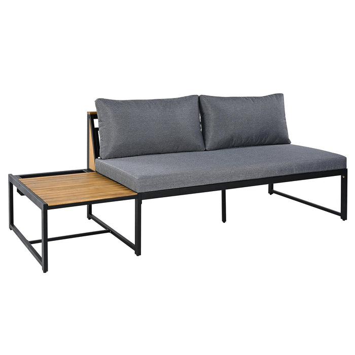 Patio Furniture Set with Loveseats, 4 Pieces Outdoor Sofa Set with Waterproof Cushions, Durable Iron-Wood Design for Garden, Backyard, Poolside - Sweatfully