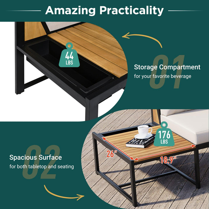 Patio Furniture Set with Loveseats, 4 Pieces Outdoor Sofa Set with Waterproof Cushions, Durable Iron-Wood Design for Garden, Backyard, Poolside - Sweatfully