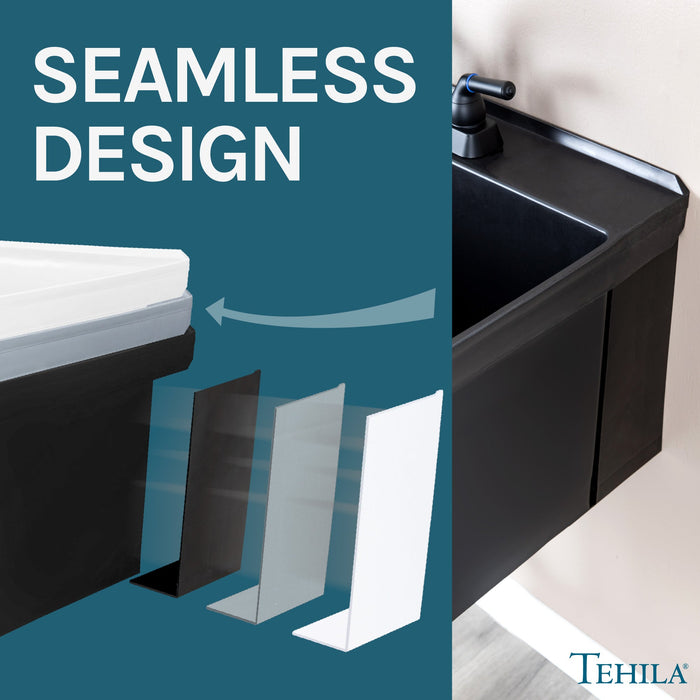 Tehila Standard Wall-Mounted Black Utility Sink with Black Finish Pull-Out Faucet - Sweatfully