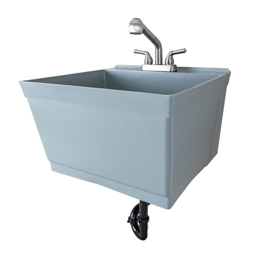 Tehila Standard Wall-Mounted Grey Utility Sink with Stainless Steel Finish Pull-Out Faucet - Sweatfully