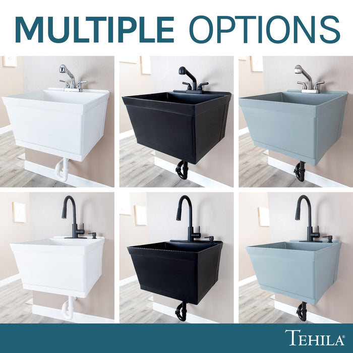 Tehila Standard Wall-Mounted Black Utility Sink, No Supply Lines - Sweatfully