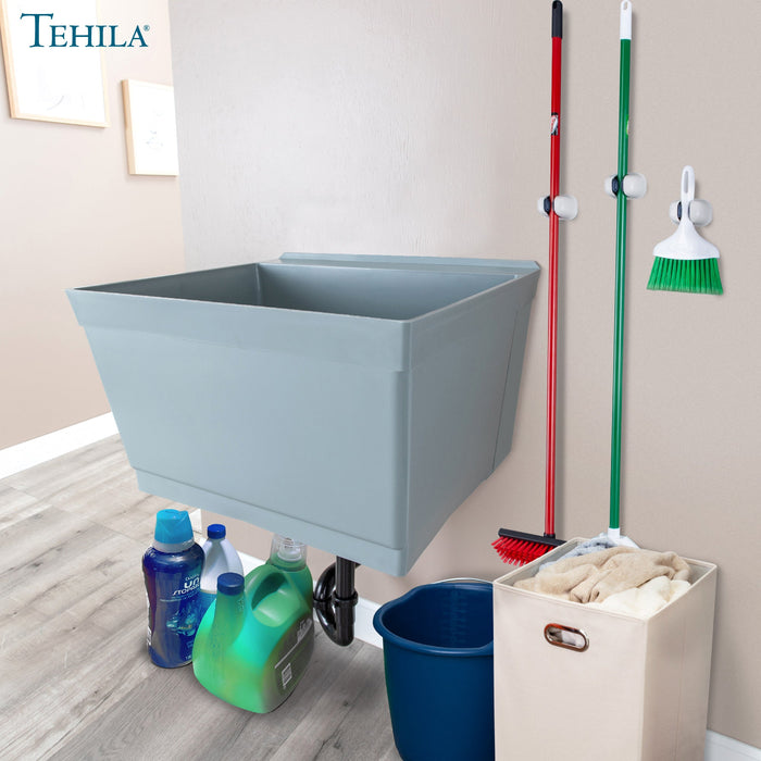 Tehila Standard Wall-Mounted Grey Utility Sink, No Supply Lines - Sweatfully