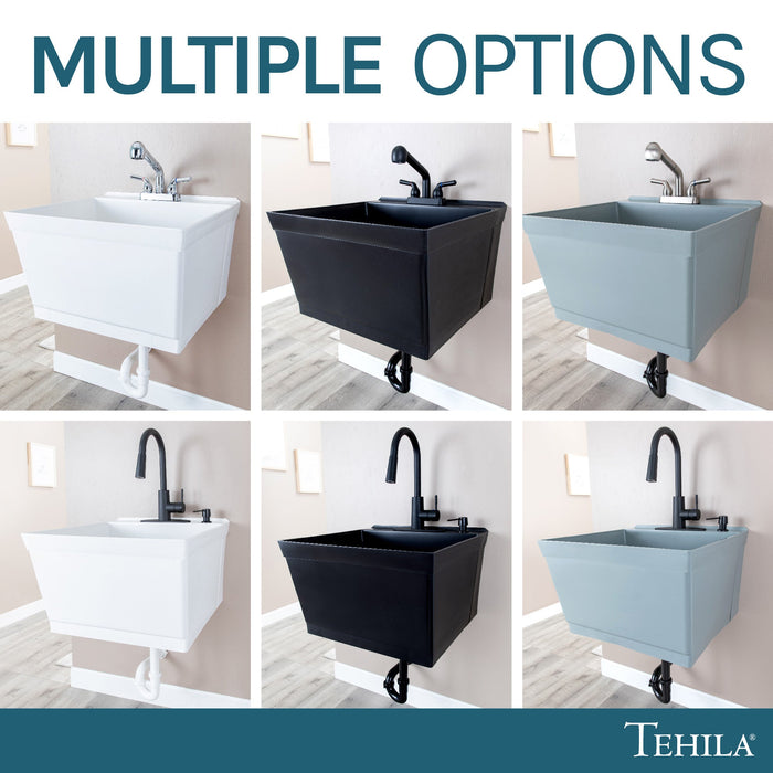 Tehila Standard Wall-Mounted Grey Utility Sink, No Supply Lines - Sweatfully