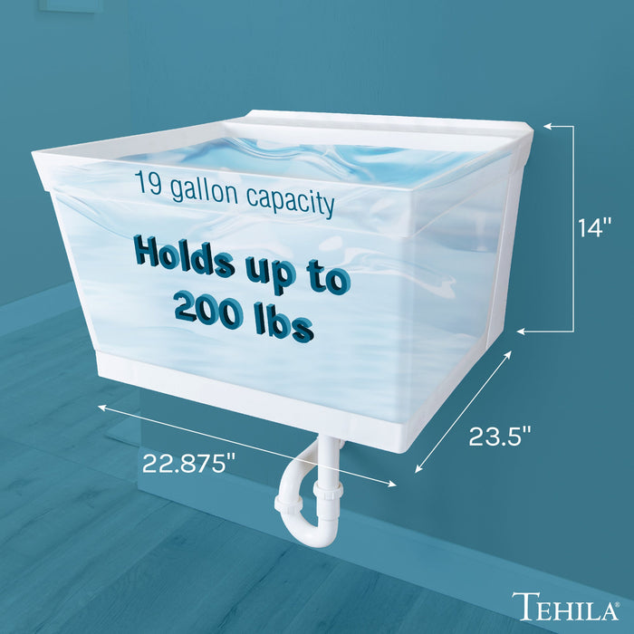Tehila Standard Wall-Mounted White Utility Sink, No Supply Lines - Sweatfully