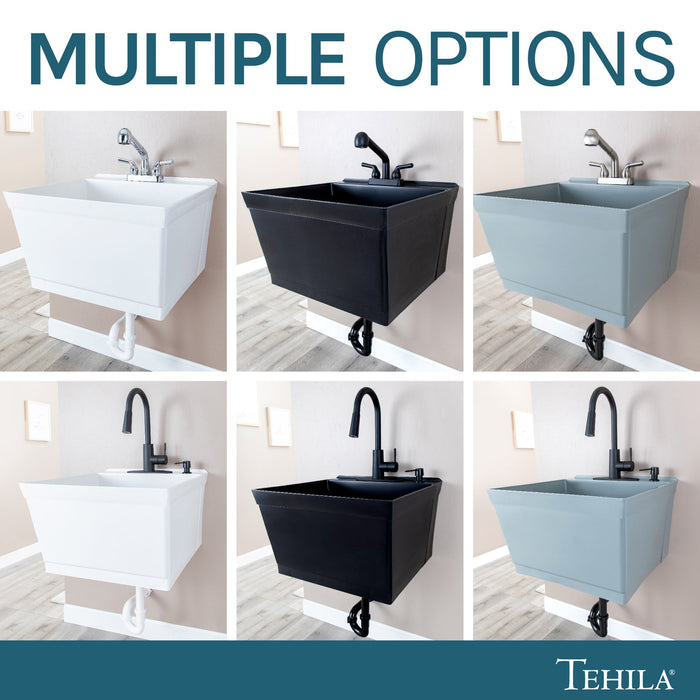 Tehila Standard Wall-Mounted White Utility Sink, No Supply Lines - Sweatfully