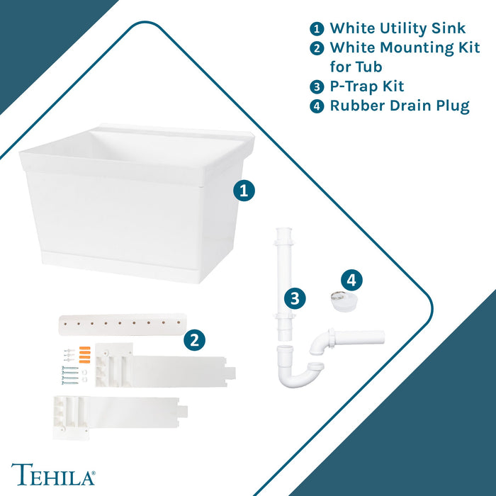 Tehila Standard Wall-Mounted White Utility Sink, No Supply Lines - Sweatfully