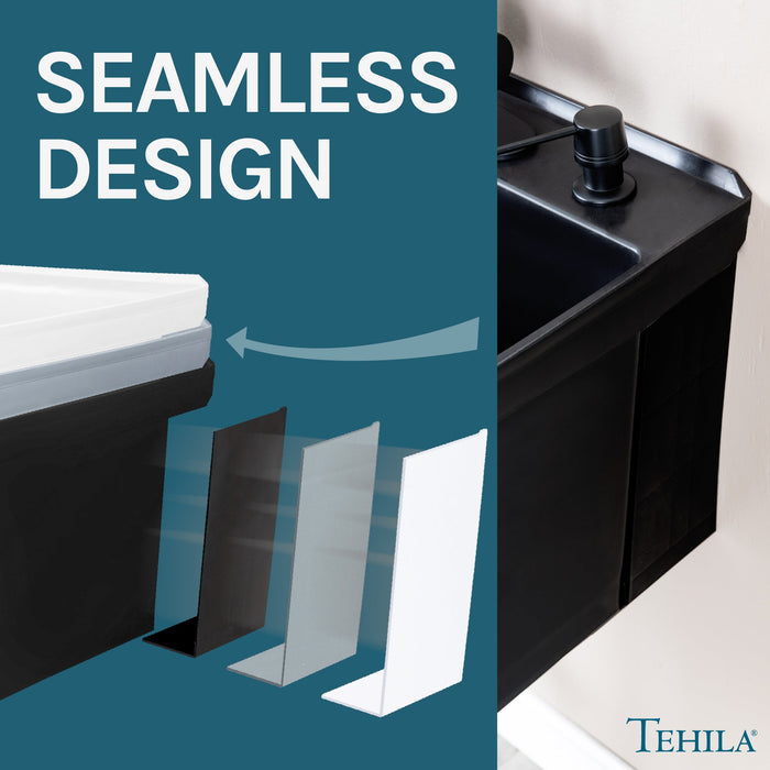 Tehila Standard Wall-Mounted Black Utility Sink with Black Finish Pull-Down Faucet - Sweatfully