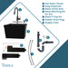 Tehila Standard Wall-Mounted Black Utility Sink with Black Finish Pull-Down Faucet - Sweatfully