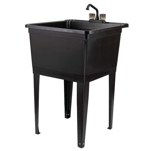 Tehila Basics Freestanding Black Utility Sink with Black Finish Dual Handle Utility Faucet - Sweatfully