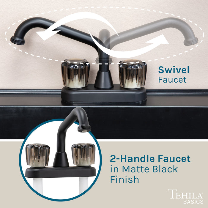Tehila Basics Freestanding Black Utility Sink with Black Finish Dual Handle Utility Faucet - Sweatfully