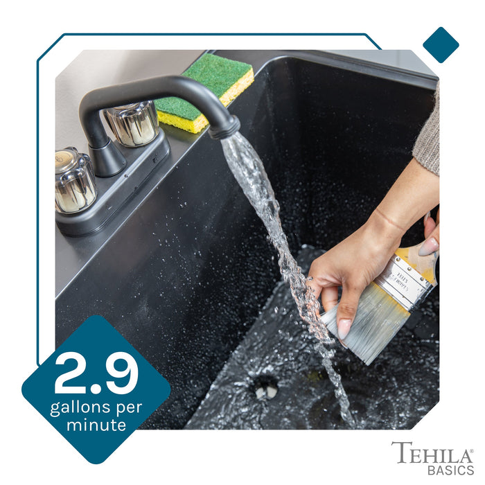 Tehila Basics Freestanding Black Utility Sink with Black Finish Dual Handle Utility Faucet - Sweatfully