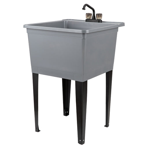 Tehila Basics Freestanding Grey Utility Sink with Black Finish Dual Handle Utility Faucet - Sweatfully