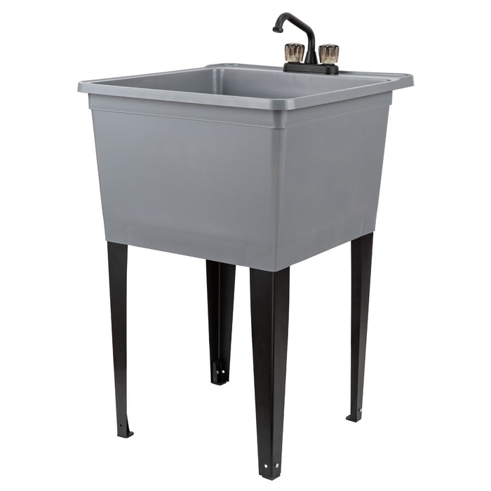 Tehila Basics Freestanding Grey Utility Sink with Black Finish Dual Handle Utility Faucet - Sweatfully