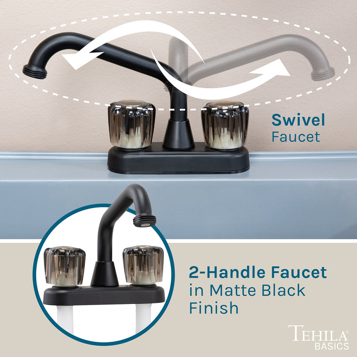 Tehila Basics Freestanding Grey Utility Sink with Black Finish Dual Handle Utility Faucet - Sweatfully