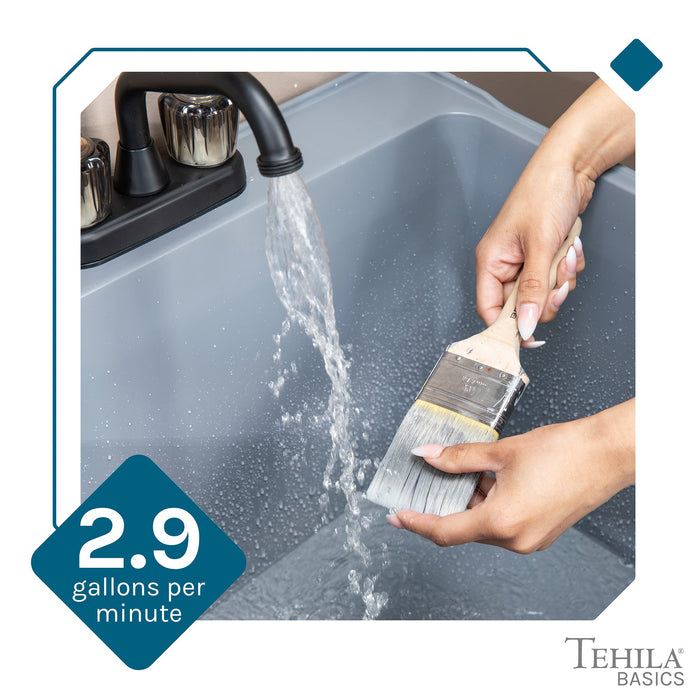 Tehila Basics Freestanding Grey Utility Sink with Black Finish Dual Handle Utility Faucet - Sweatfully