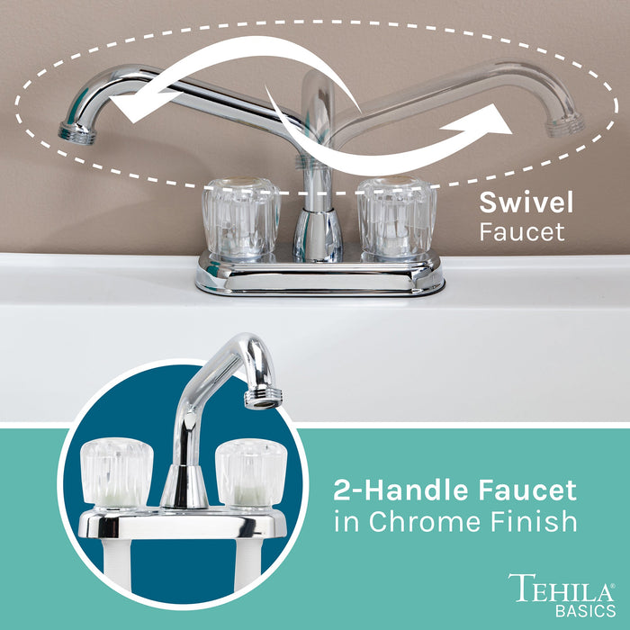Tehila Basics Freestanding White Utility Sink with Chrome Finish Dual Handle Utility Faucet - Sweatfully