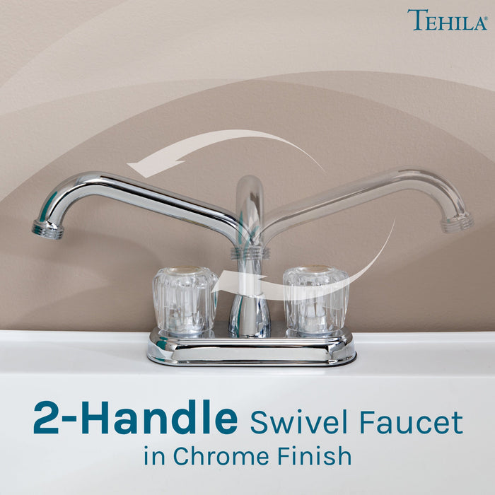 Tehila Standard Freestanding White Utility Sink with Chrome Finish Double Knob Utility Faucet - Sweatfully