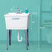 Tehila Standard Freestanding White Utility Sink with Chrome Finish Pull-Out Faucet - Sweatfully