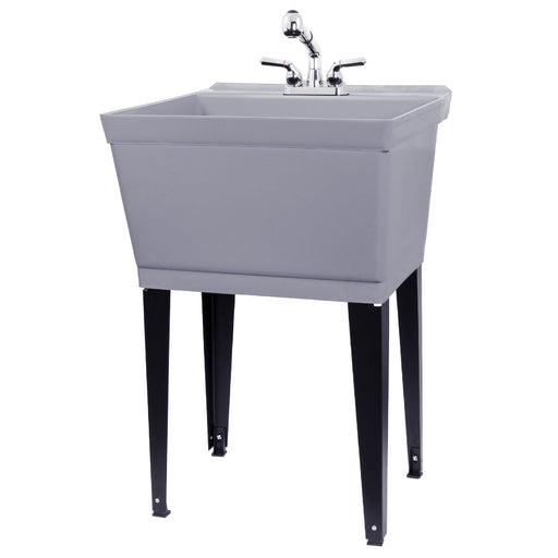 Tehila Standard Freestanding Grey Utility Sink with Chrome Finish Pull-Out Faucet - Sweatfully