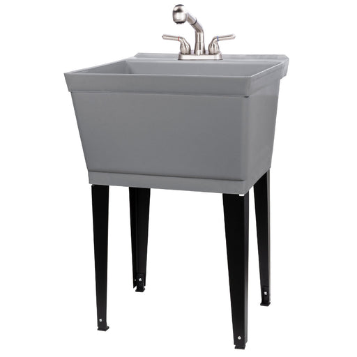 Tehila Standard Freestanding Grey Utility Sink with Stainless Steel Finish Pull-Out Faucet - Sweatfully