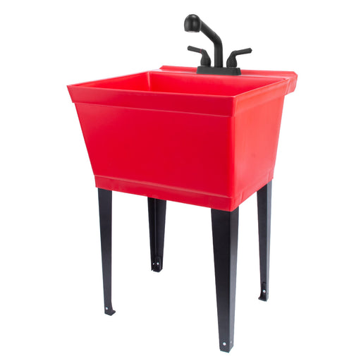 Tehila Standard Freestanding Red Utility Sink with Matte Black Finish Pull-Out Faucet - Sweatfully