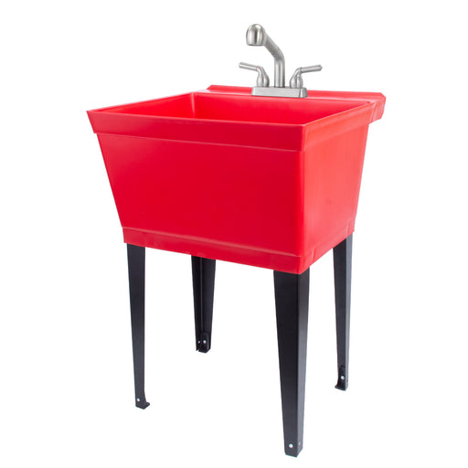 Tehila Standard Freestanding Red Utility Sink with Stainless Steel Finish Pull-Out Faucet - Sweatfully