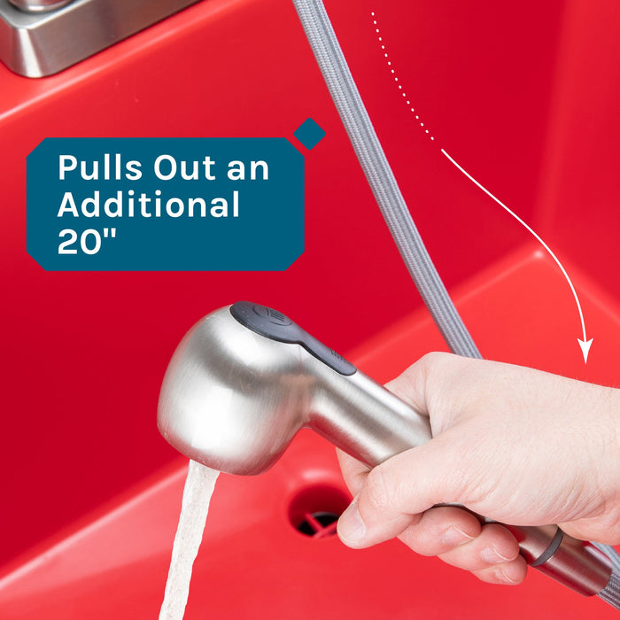 Tehila Standard Freestanding Red Utility Sink with Stainless Steel Finish Pull-Out Faucet - Sweatfully