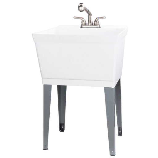 Tehila Standard Freestanding White Utility Sink with Stainless Steel Finish Pull-Out Faucet - Sweatfully