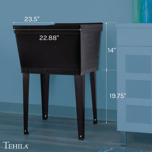 Tehila Standard Freestanding Black Utility Sink with Black Legs, No Supply Lines - Sweatfully