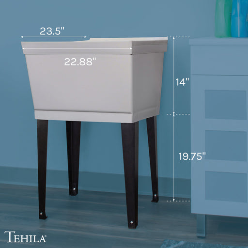 Tehila Standard Freestanding Grey Utility Sink with Black Legs, No Supply Lines - Sweatfully