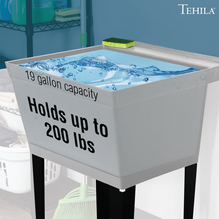 Tehila Standard Freestanding Grey Utility Sink with Black Legs, No Supply Lines - Sweatfully