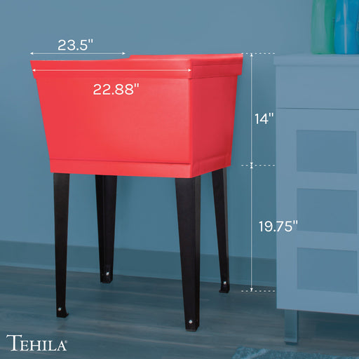 Tehila Standard Freestanding Red Utility Sink with Black Legs, No Supply Lines - Sweatfully