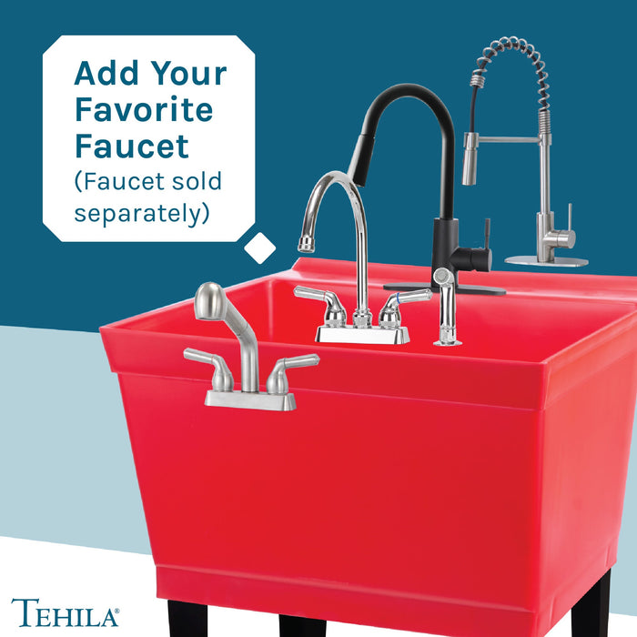 Tehila Standard Freestanding Red Utility Sink with Black Legs, No Supply Lines - Sweatfully