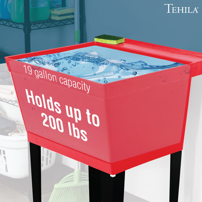 Tehila Standard Freestanding Red Utility Sink with Black Legs, No Supply Lines - Sweatfully