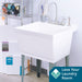 Tehila Standard Freestanding White Utility Sink with Grey Legs and Stainless Steel Finish Wide-set Gooseneck Faucet with Side Sprayer - Sweatfully