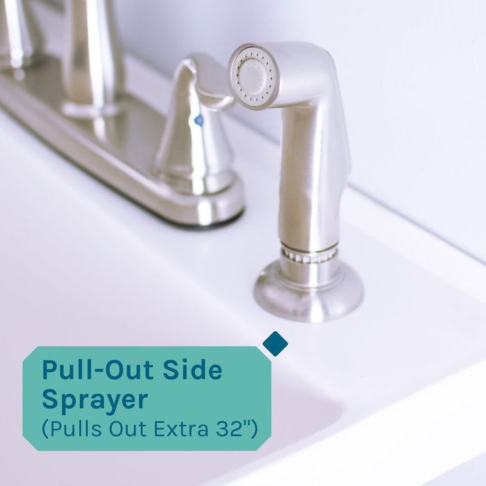 Tehila Standard Freestanding White Utility Sink with Grey Legs and Stainless Steel Finish Wide-set Gooseneck Faucet with Side Sprayer - Sweatfully