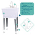 Tehila Standard Freestanding White Utility Sink with Grey Legs and Stainless Steel Finish Wide-set Gooseneck Faucet with Side Sprayer - Sweatfully