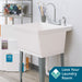 Tehila Standard Freestanding White Utility Sink with Grey Legs and Chrome Finish Wide-set Gooseneck Faucet with Side Sprayer - Sweatfully