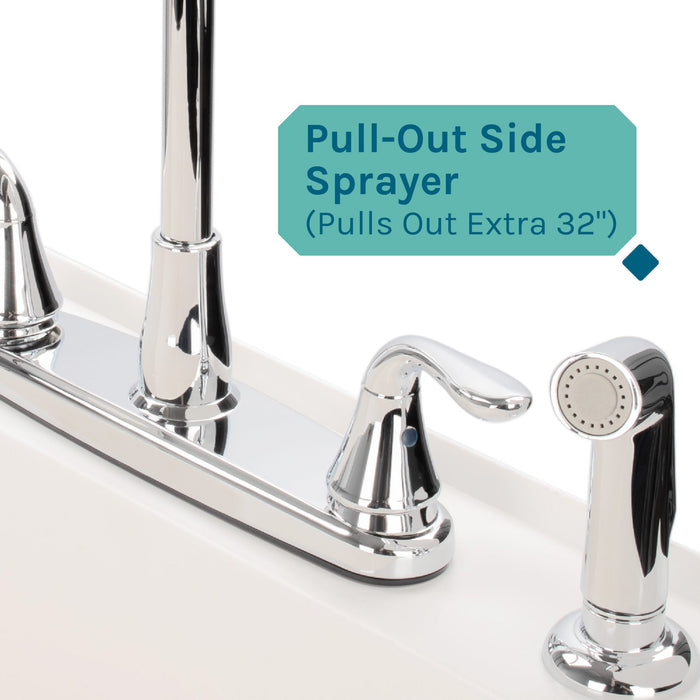 Tehila Standard Freestanding White Utility Sink with Grey Legs and Chrome Finish Wide-set Gooseneck Faucet with Side Sprayer - Sweatfully