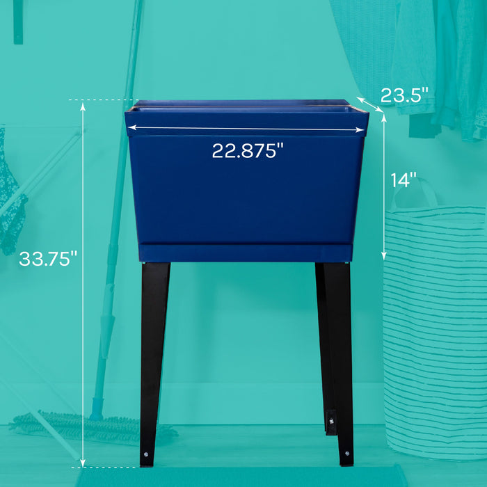 Tehila Standard Freestanding Blue Utility Sink with Black Legs, Water Supply Lines Included - Sweatfully
