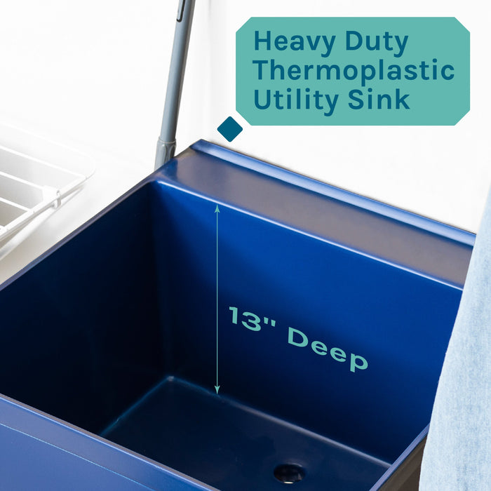 Tehila Standard Freestanding Blue Utility Sink with Black Legs, Water Supply Lines Included - Sweatfully