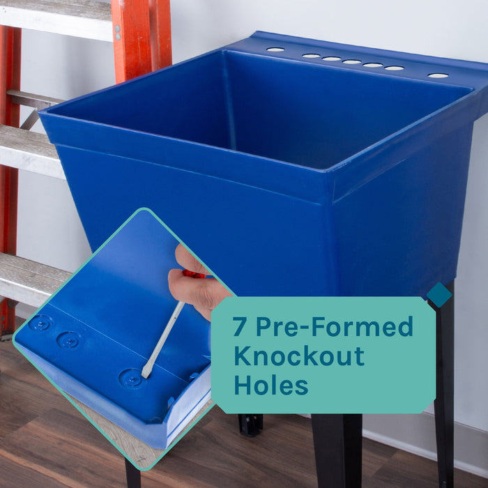 Tehila Standard Freestanding Blue Utility Sink with Black Legs, Water Supply Lines Included - Sweatfully