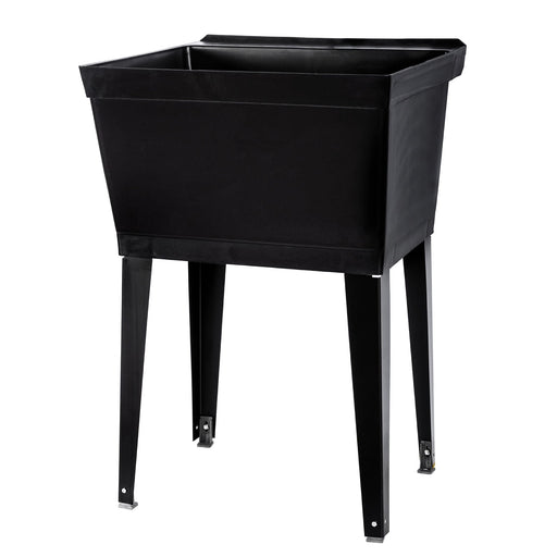 Tehila Standard Freestanding Black Utility Sink with Black Legs, Water Supply Lines Included - Sweatfully