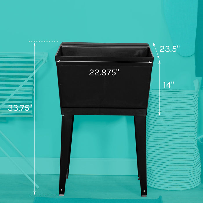 Tehila Standard Freestanding Black Utility Sink with Black Legs, Water Supply Lines Included - Sweatfully
