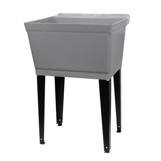 Tehila Standard Freestanding Grey Utility Sink with Black Legs, Water Supply Lines Included - Sweatfully