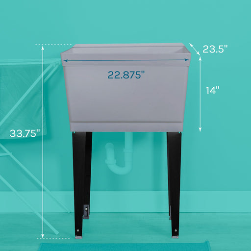 Tehila Standard Freestanding Grey Utility Sink with Black Legs, Water Supply Lines Included - Sweatfully