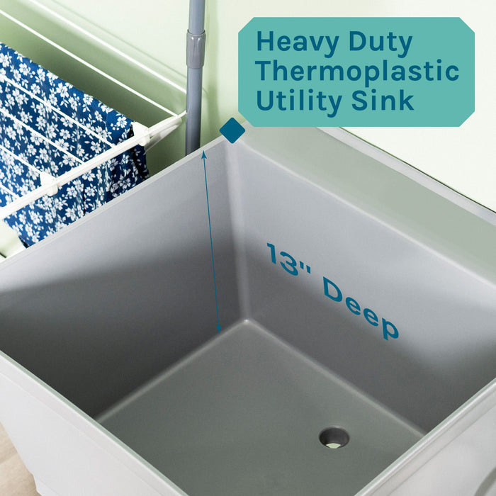 Tehila Standard Freestanding Grey Utility Sink with Black Legs, Water Supply Lines Included - Sweatfully