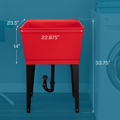 Tehila Standard Freestanding Red Utility Sink with Black Legs, Water Supply Lines Included - Sweatfully
